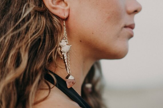 Gold and Peach Shell Earrings