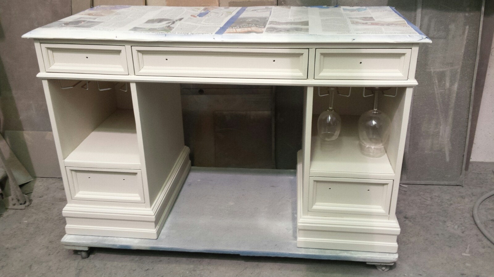 desk, bar, wine bar, liquor cabinet, repurpose, redesign