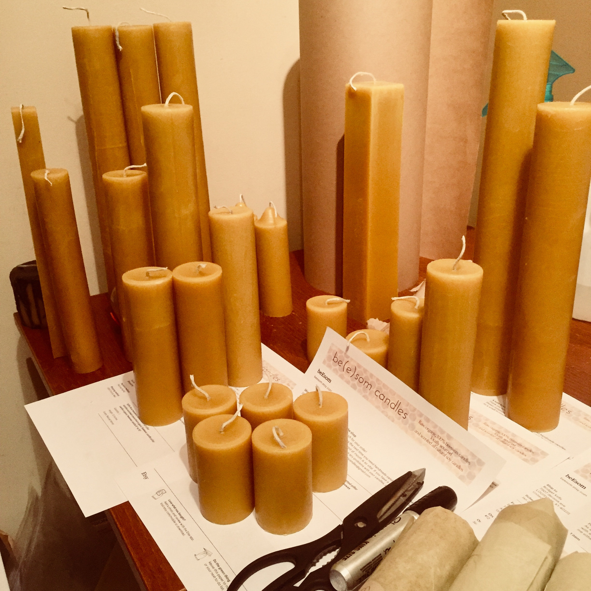 Raw organic beeswax pillars