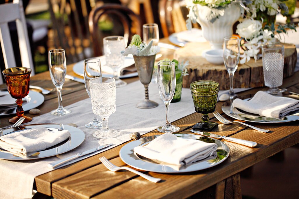 vintage colored glass table setting