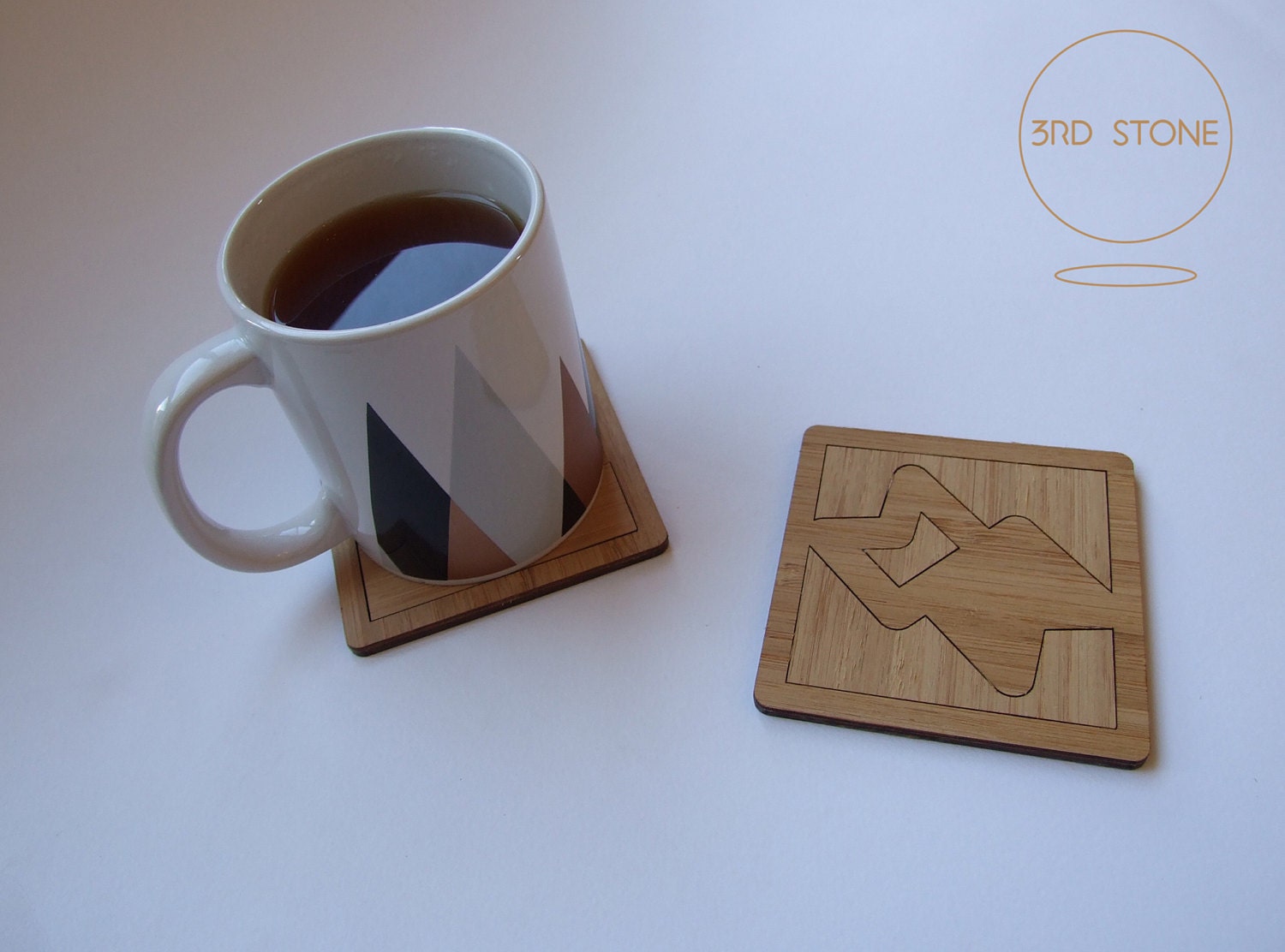 Laser cut promotional drinks coasters in bamboo.