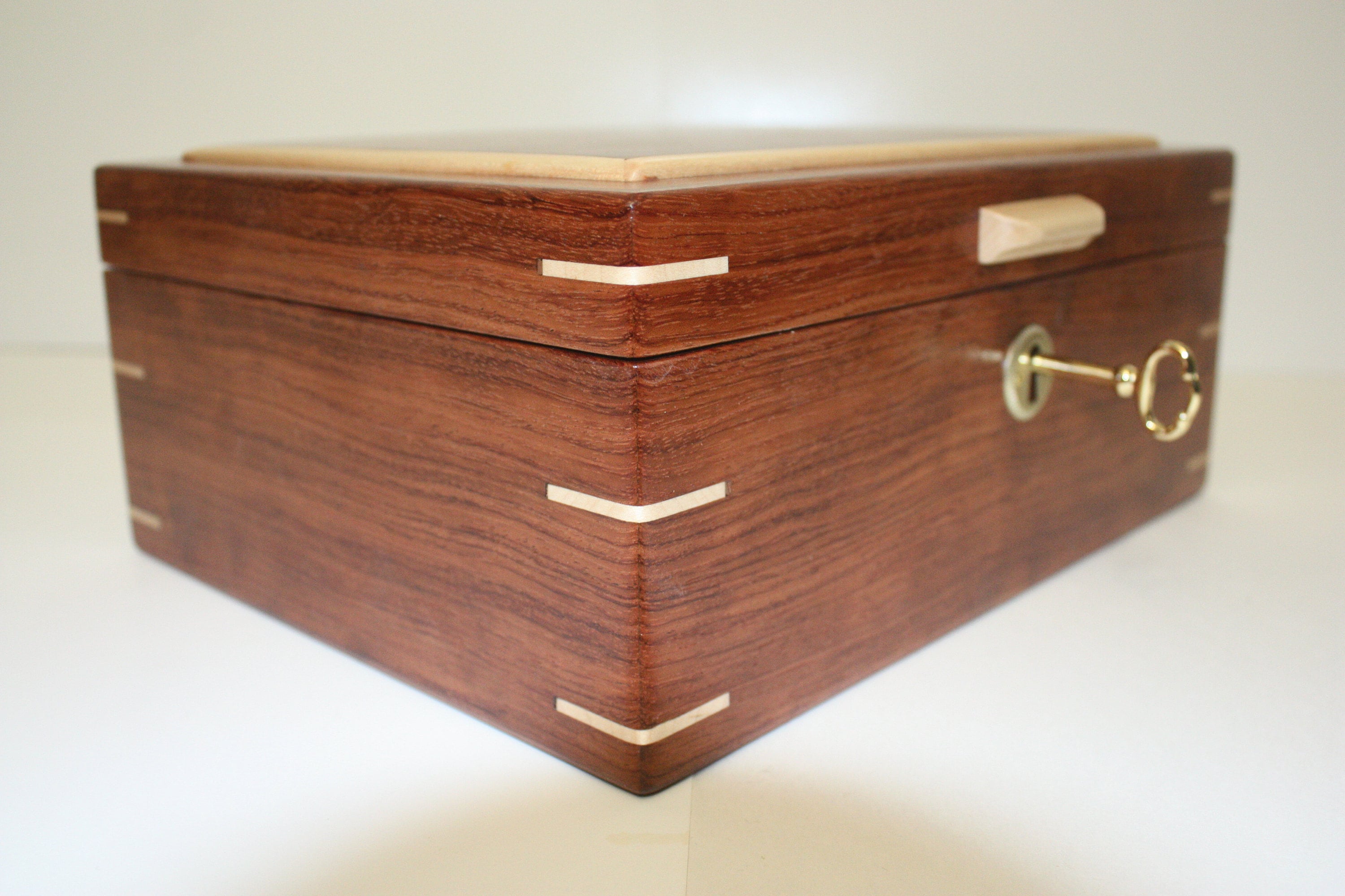 Large Bubinga Locking Wood Box For Sale