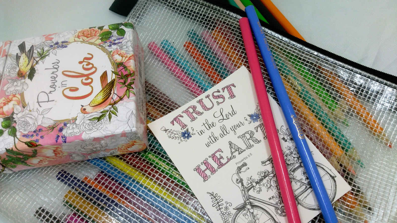 Adult coloring bag for a portable self-care kit