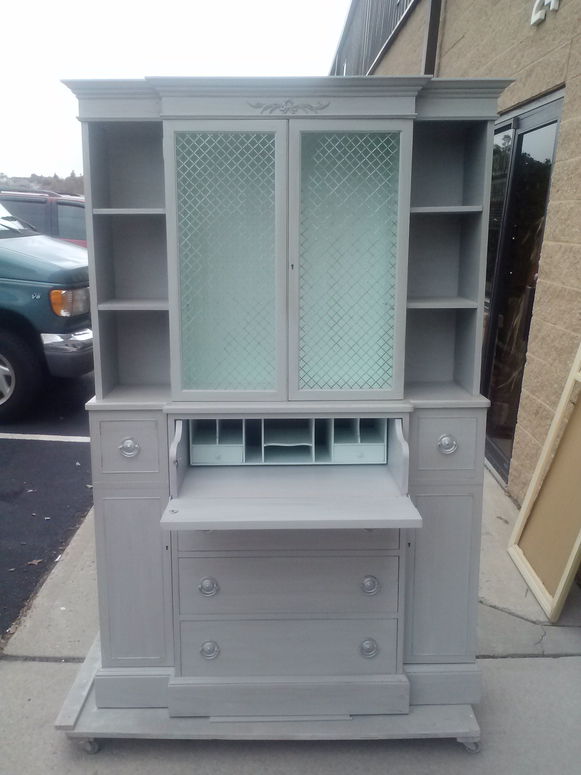 vintage painted shabby chic china cabinet, rustic, farmhouse, country, beach cottage storage breakfront, hutch