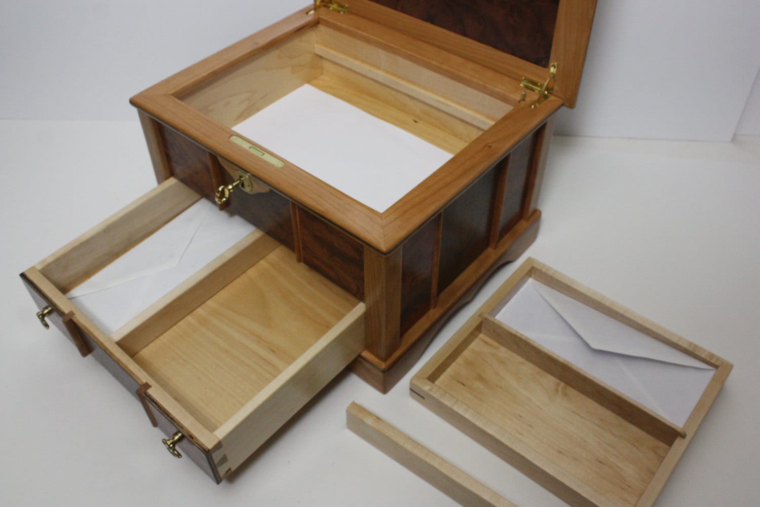 Large Locking Secretary Box, Stationary Box with Drawer