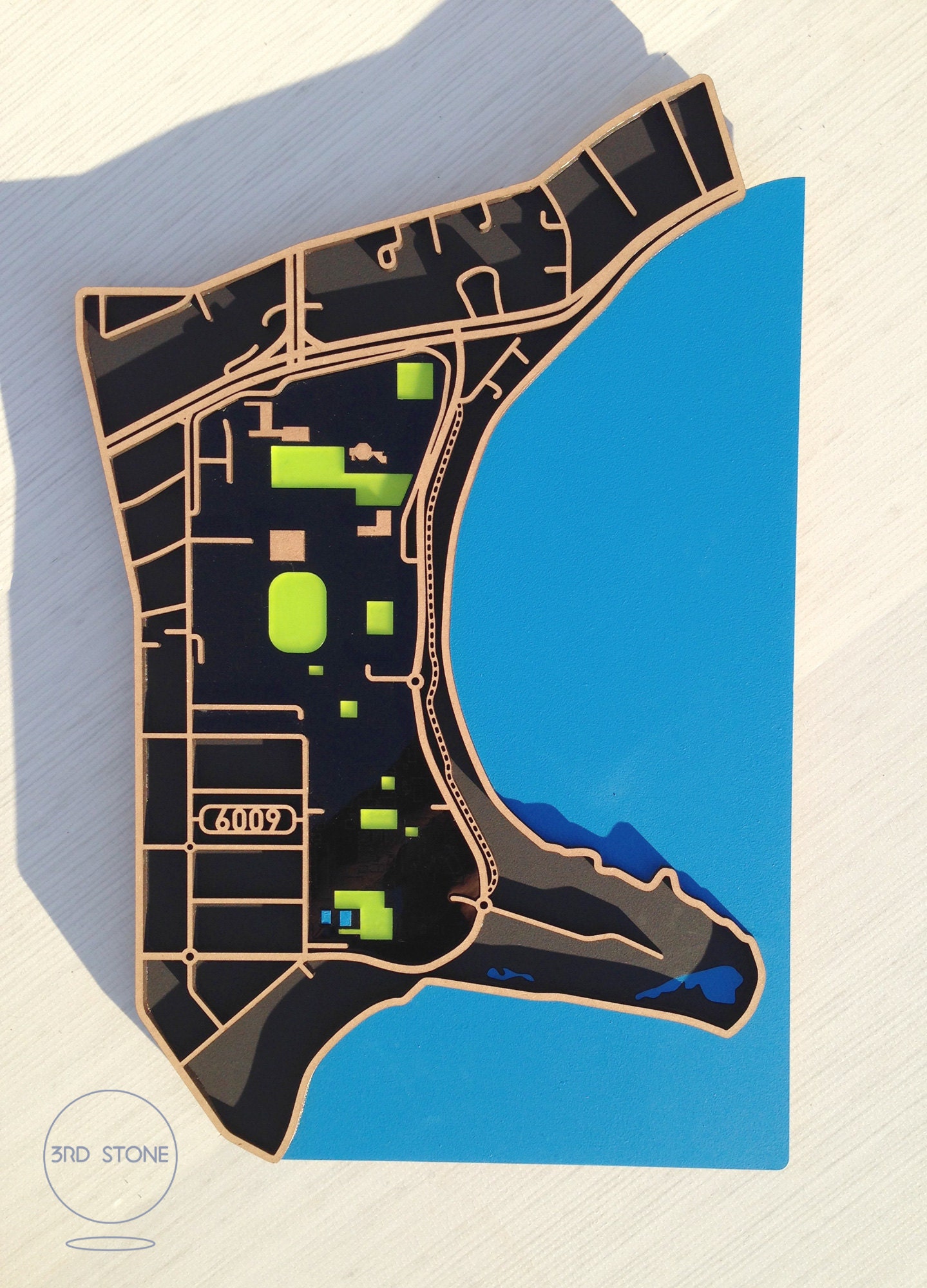 Laser cut map of Crawley, Perth, W.A
