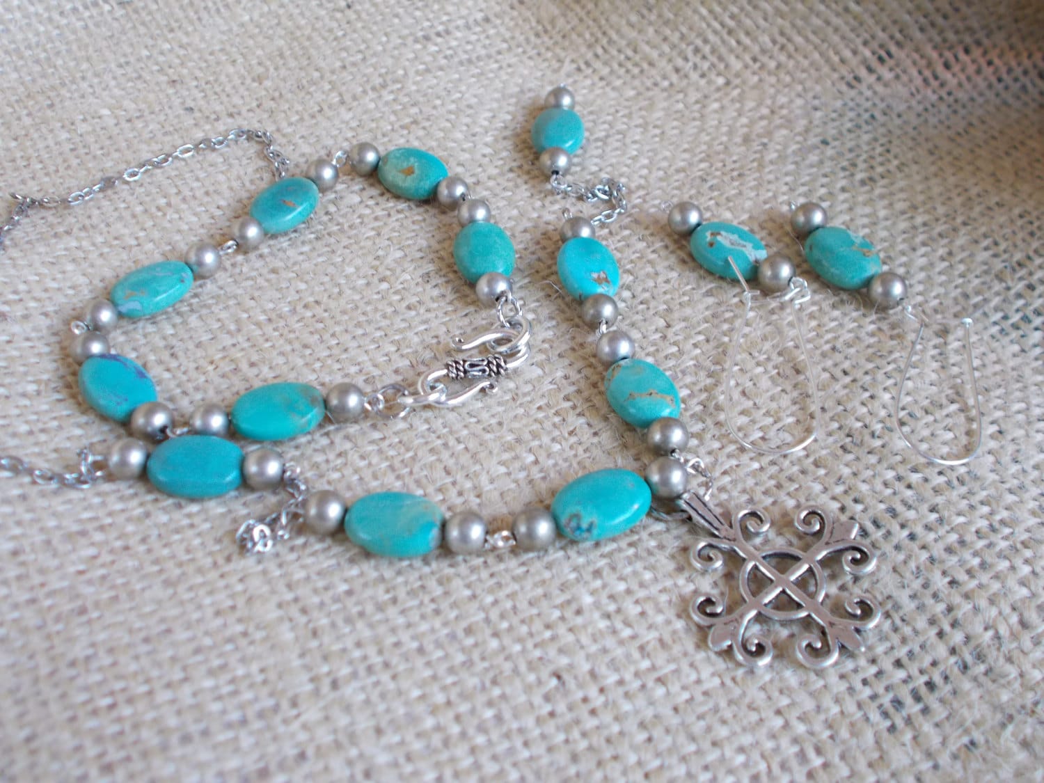 African Turquoise Necklace, Bracelet and Earrings