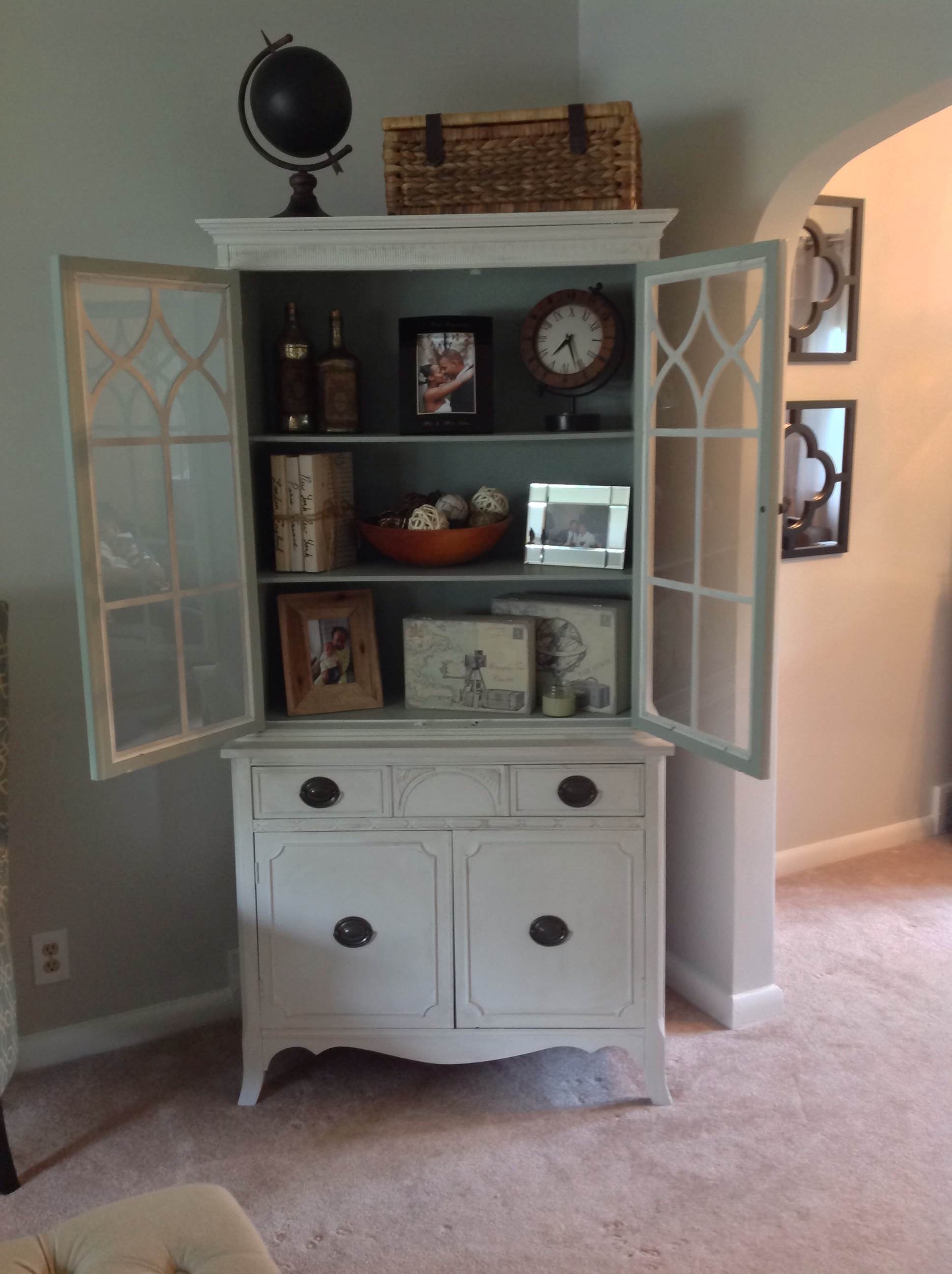 vintage painted shabby chic china cabinet, rustic, farmhouse, country, beach cottage storage breakfront, hutch
