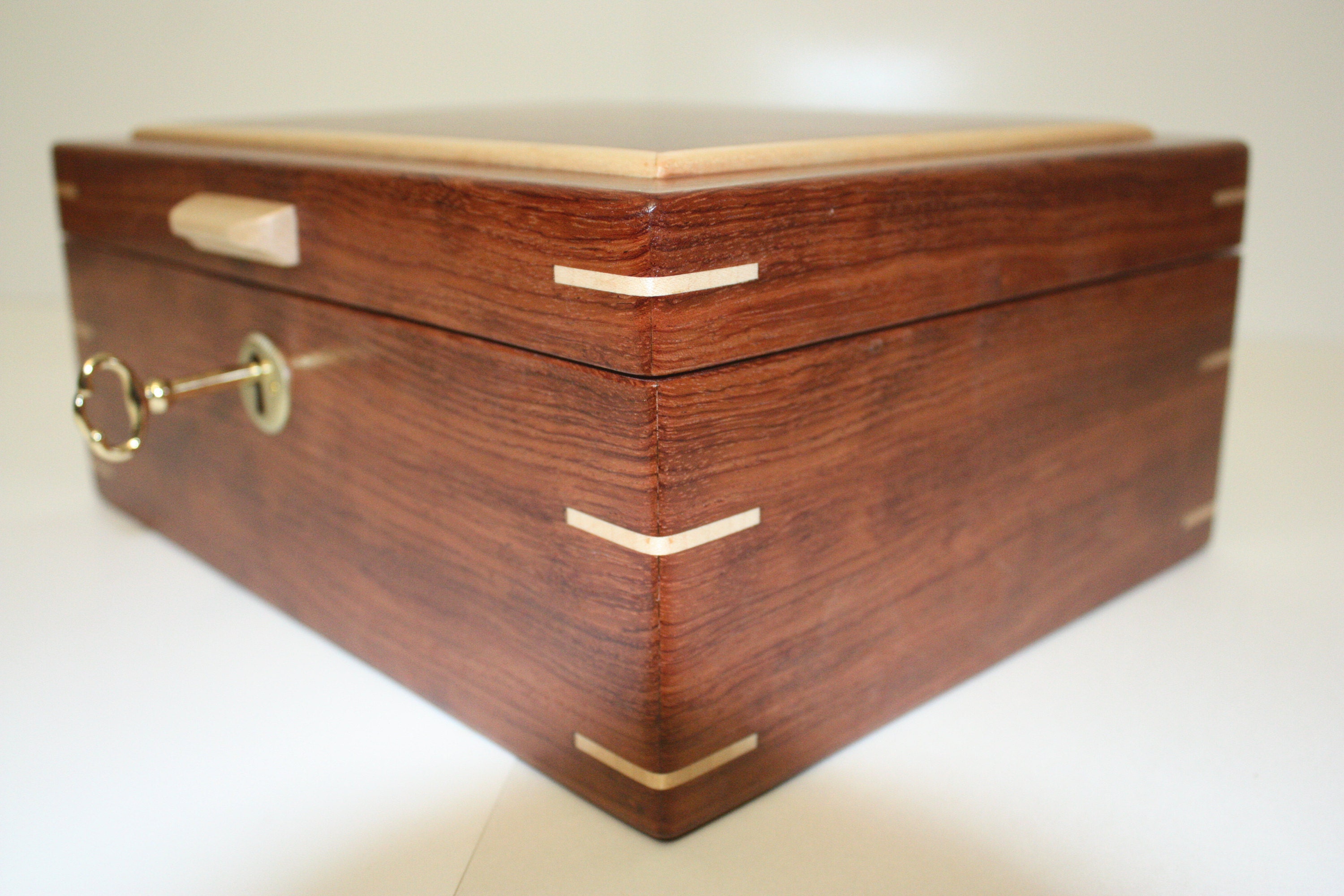 Large Handmade Locking Wood Box For Sale