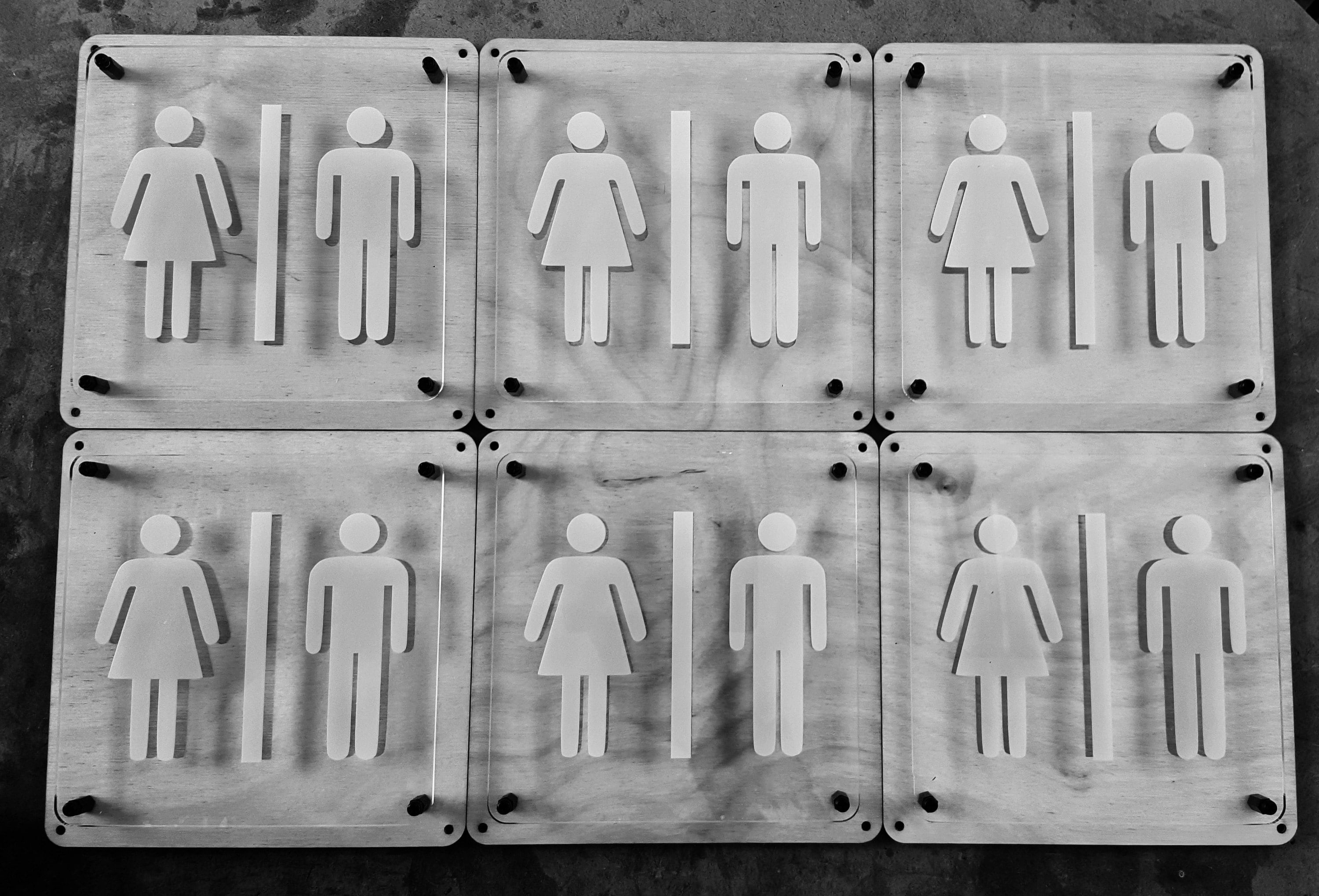 Wood and Perspex Toilet Signs