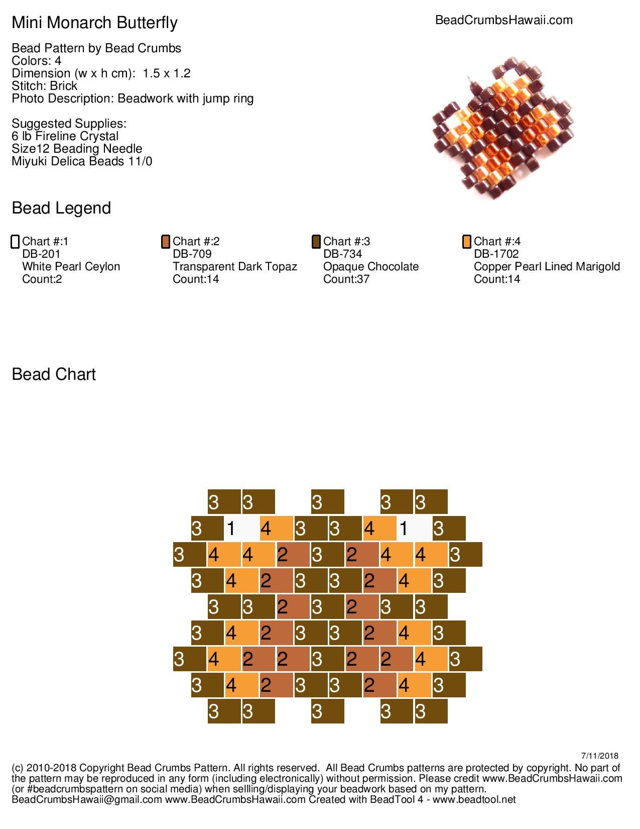 Free Mini Monarch Butterfly, Brick Stitch Bead Pattern