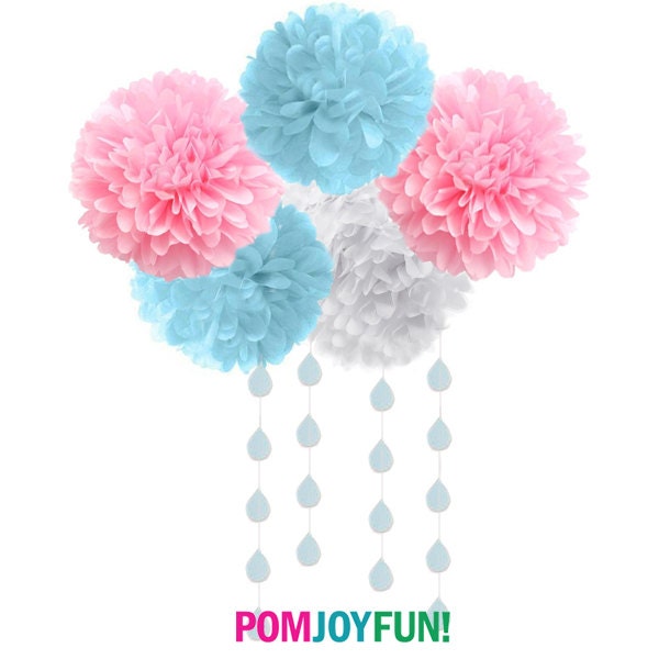 cloud and raindrop poms