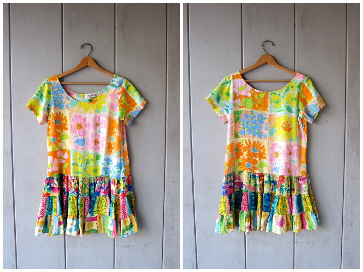 patchwork print mini dress