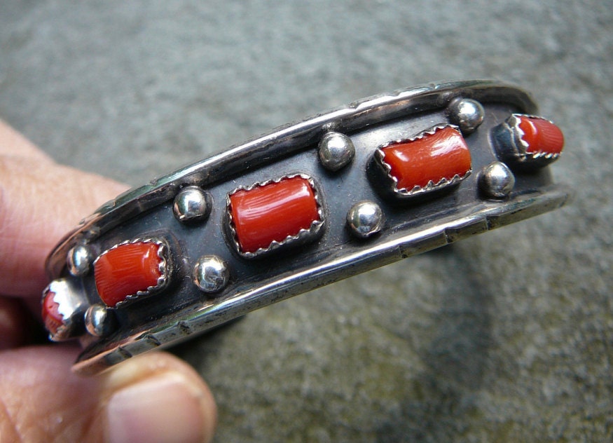 Red Coral Bracelet, Native American Coral Bracelet