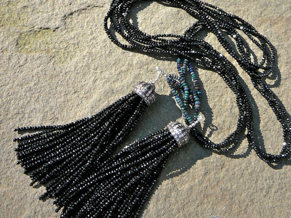 Turkish Tassel, Tassel Bead Cap, Beaded Lariat, Sterling Tassel Bead Caps, Tassel Cap Sterling, Tassel Necklace, Long Tassel Necklace