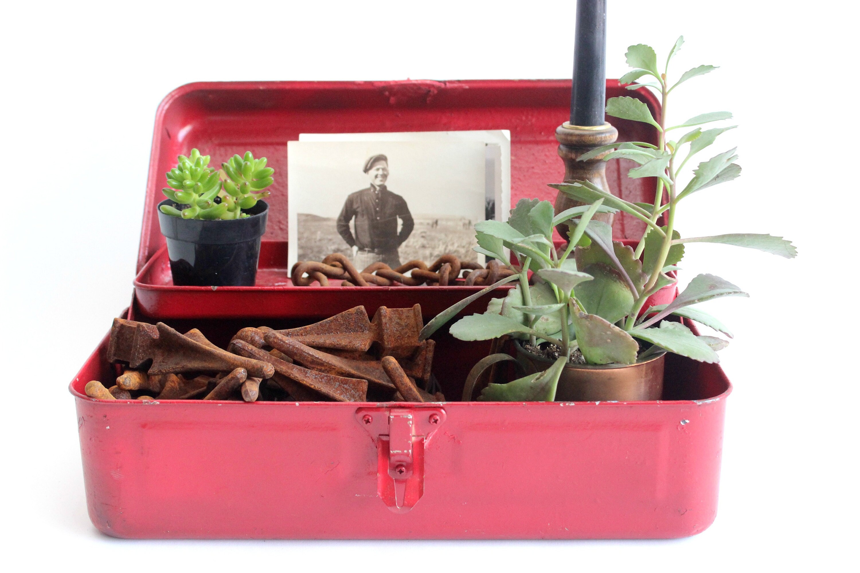 vintage red metal tool box mendez manor