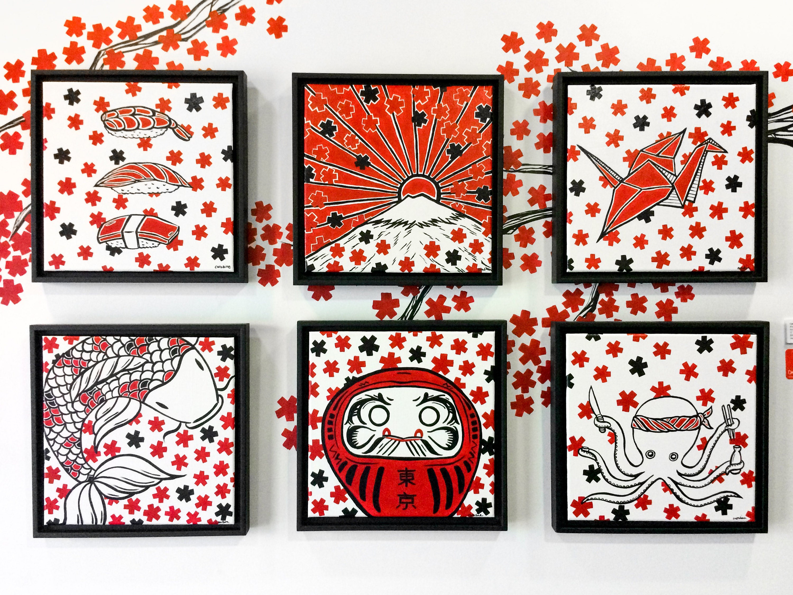 Japanese Mural Paintings - Tokyo Restaurant by Caroline Truong