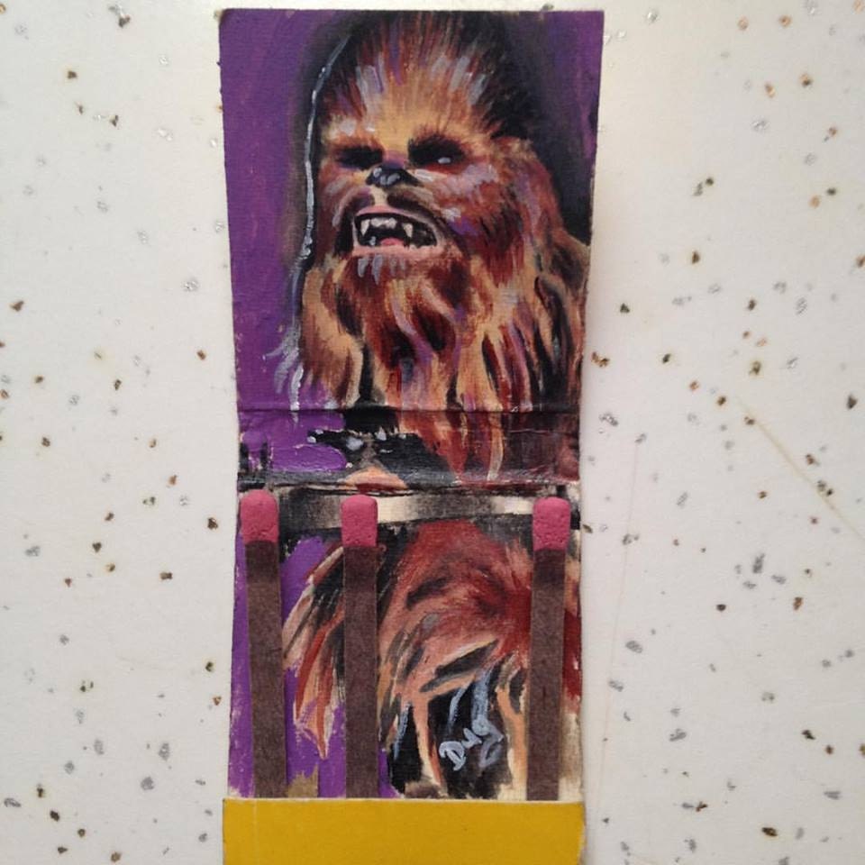 Let the Wookiee win. 1.5x3.2 Acrylic on vintage matchbook