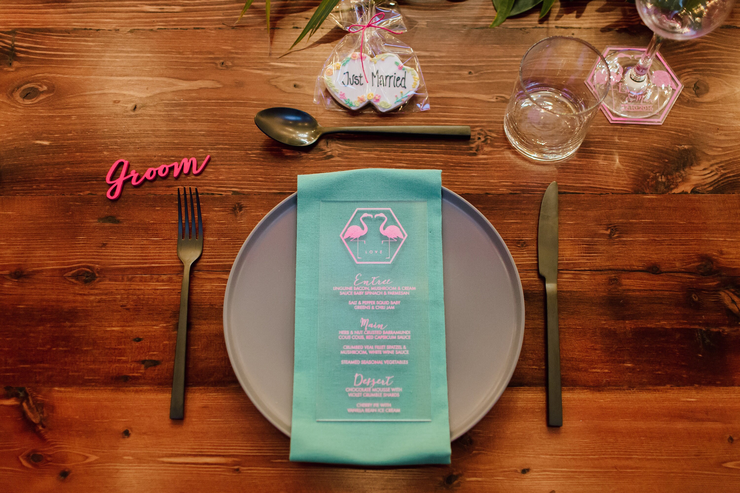 Flamingo table setting.