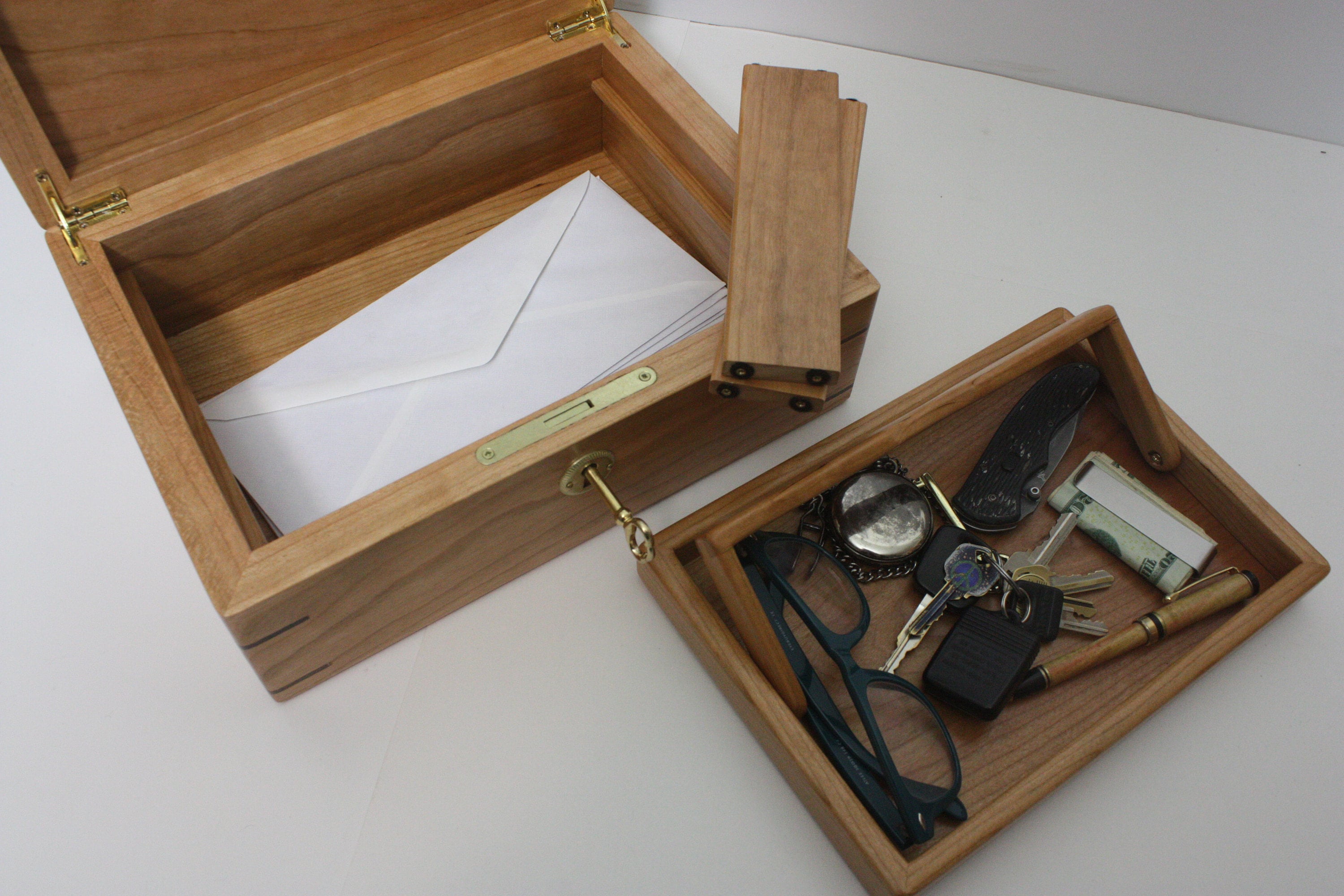 Cherry Wood Mens Valet Box