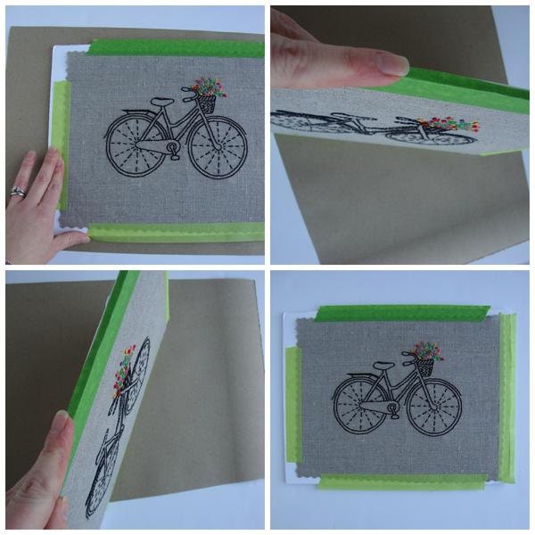 Frame a finished embroidery: tape your stitched piece to the foamcore.