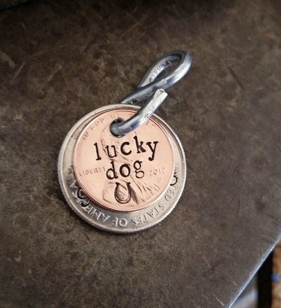 good luck penny dog tag pet id must love dogs lucky dog horseshoe anvil designs