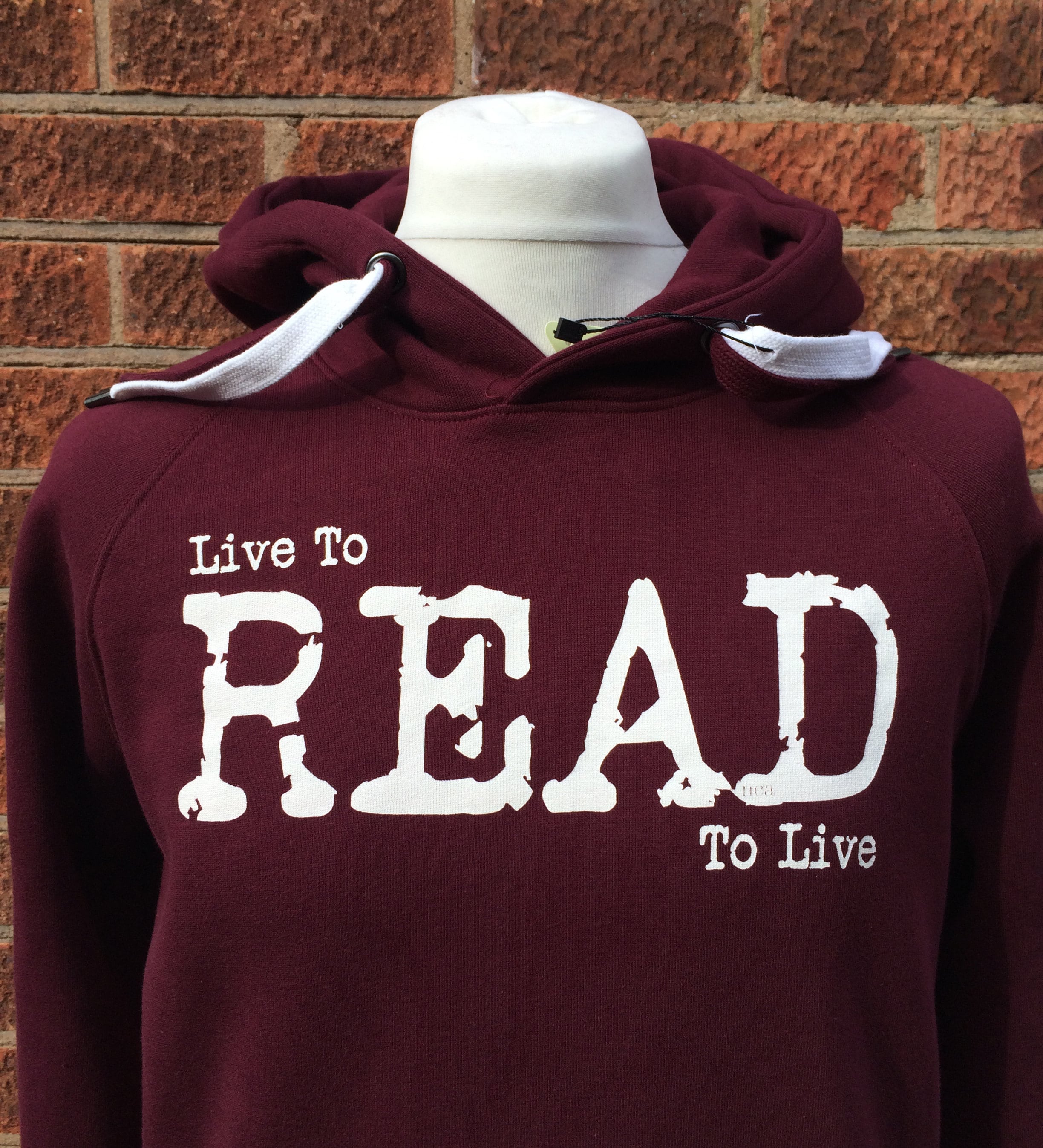 Live to Read hoodie in red by Nameless City Apparel