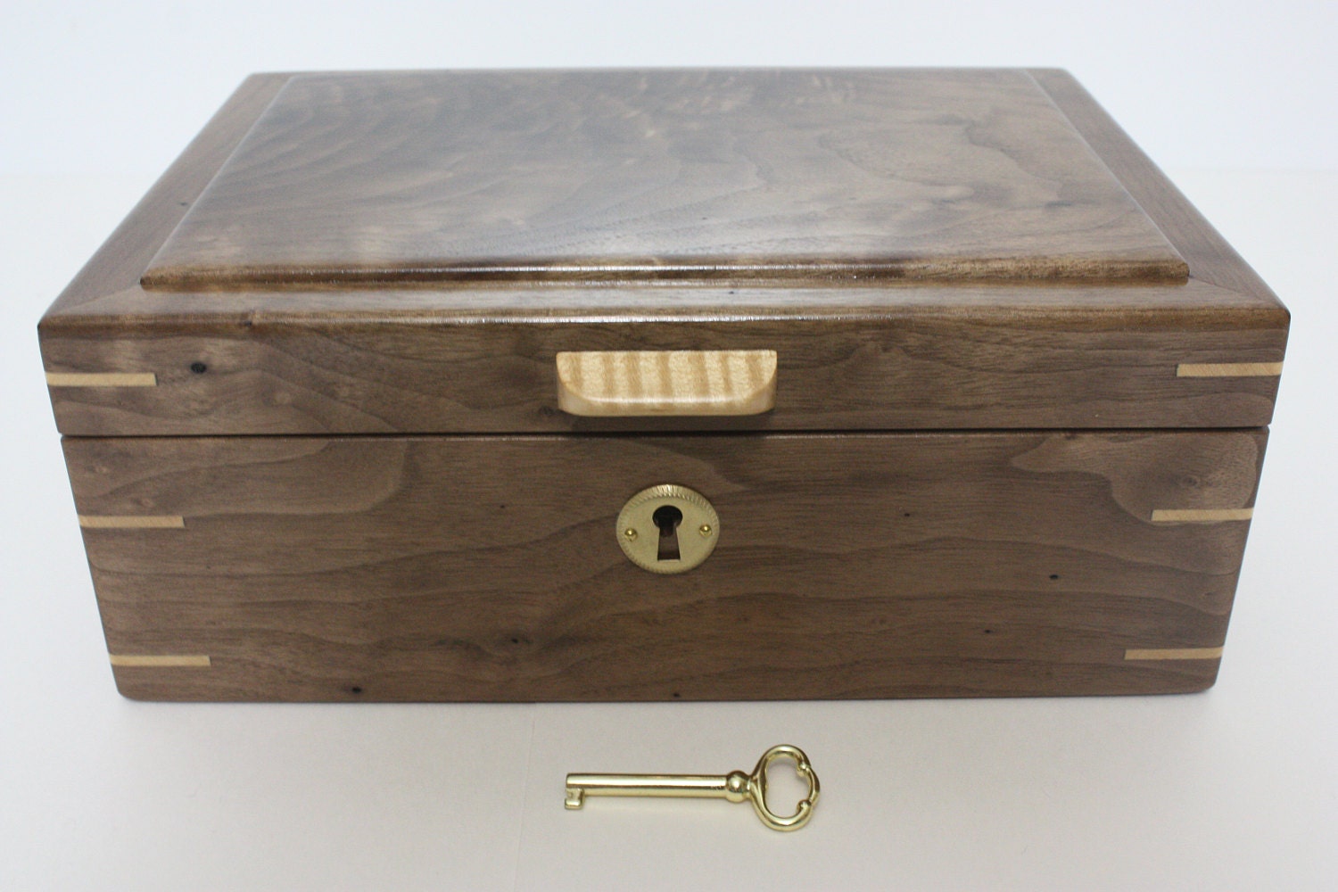 Handmade Locking Black Walnut Wood Box For Sale