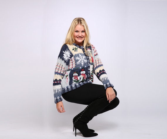 Blue holiday cardigan