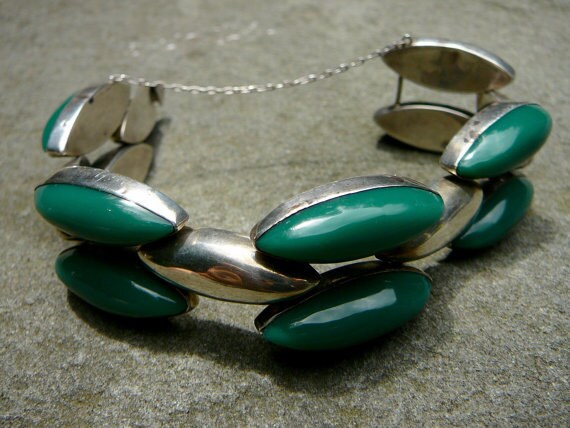 Mexican Silver Taxco and Onyx Bracelet