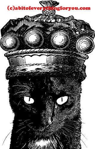 Black cat wearing a kings crown