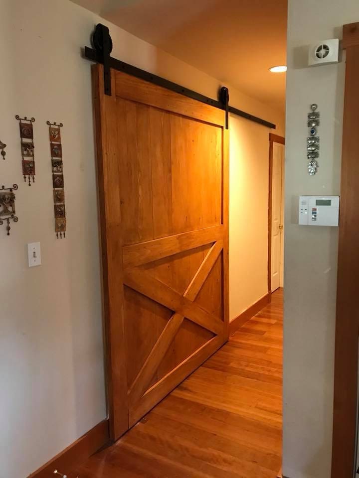 Barn-style interior door with modern hardware