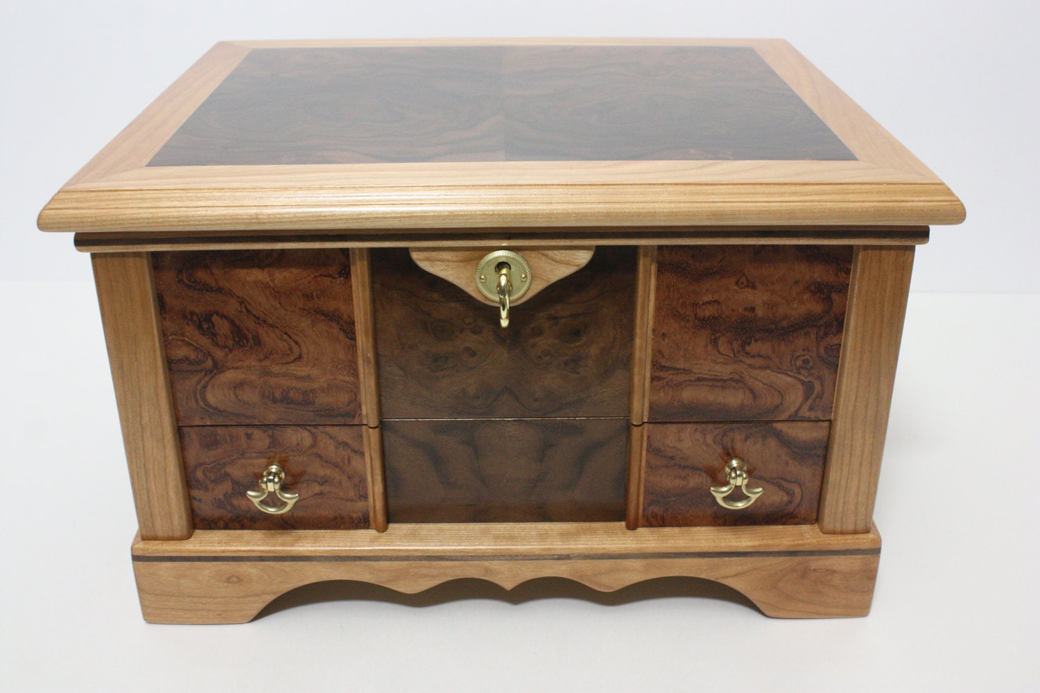 Large Locking Handmade Wood Box with Locking Drawer