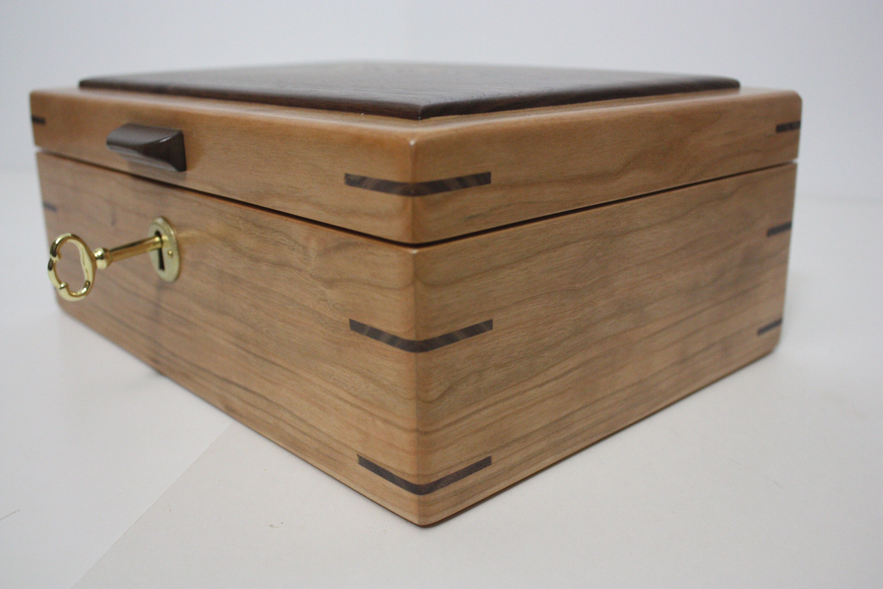 Locking Cherry Wood Mens Valet Box
