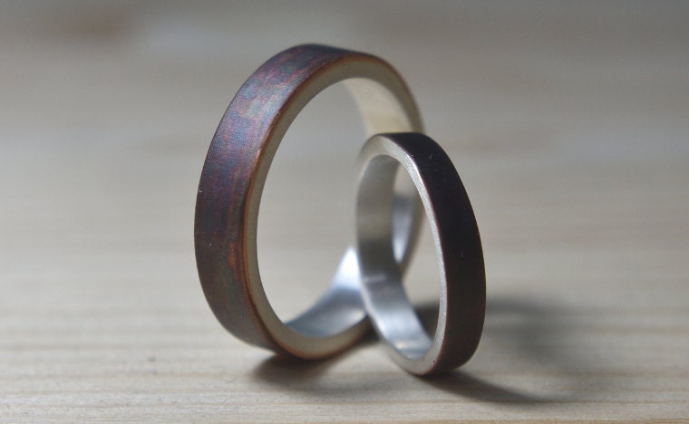 Antique Copper Wedding Band Set