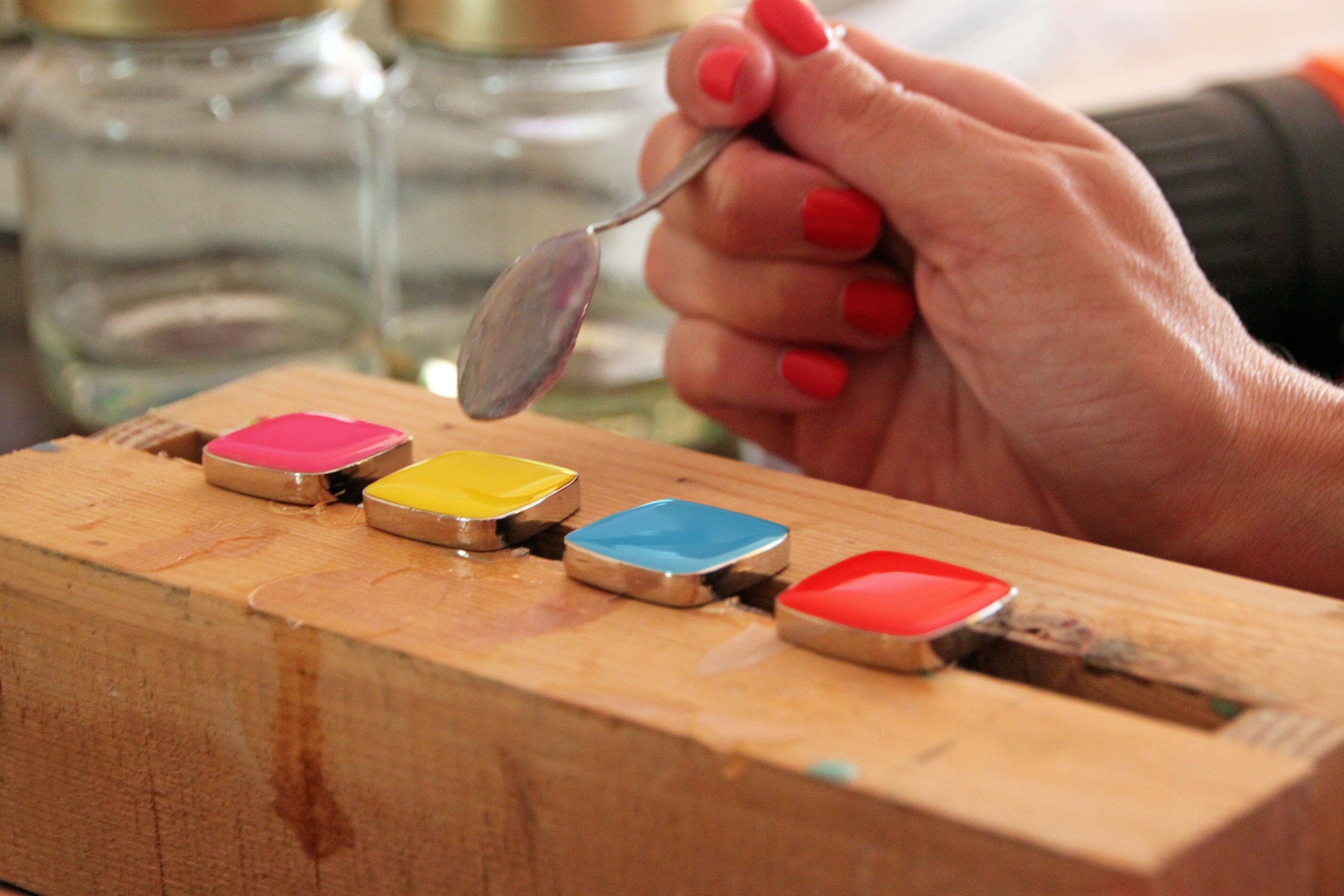 Pouring colored resin