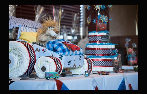 Diaper cakes, baby shower centerpieces