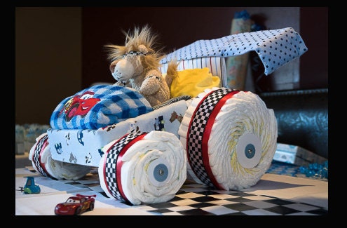 Racing car diaper cake, McQueen diaper cake