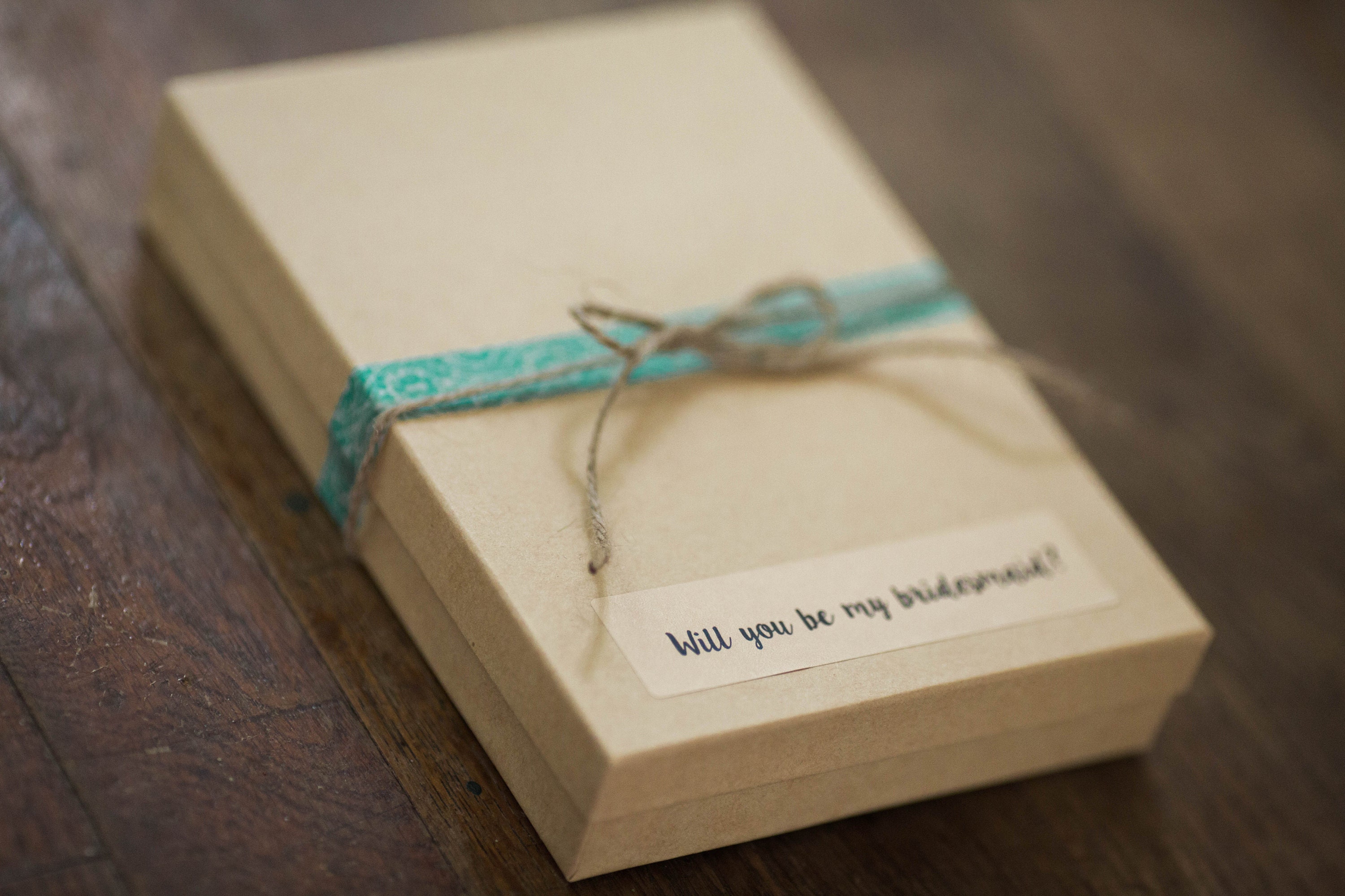 will you be my bridesmaid, bridesmaid gift, wedding announcement, kraft boxes, custom stickers, rustic wedding, organic wedding, mint wedding