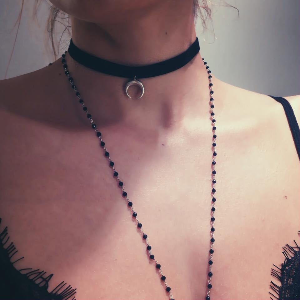 On black velvet choker