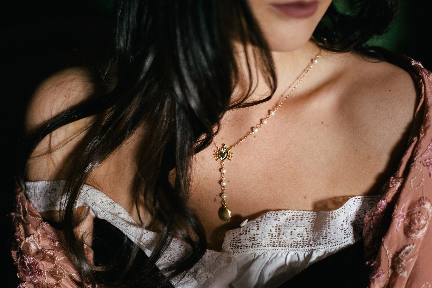 chiaroscuro pearl locket rosary necklace