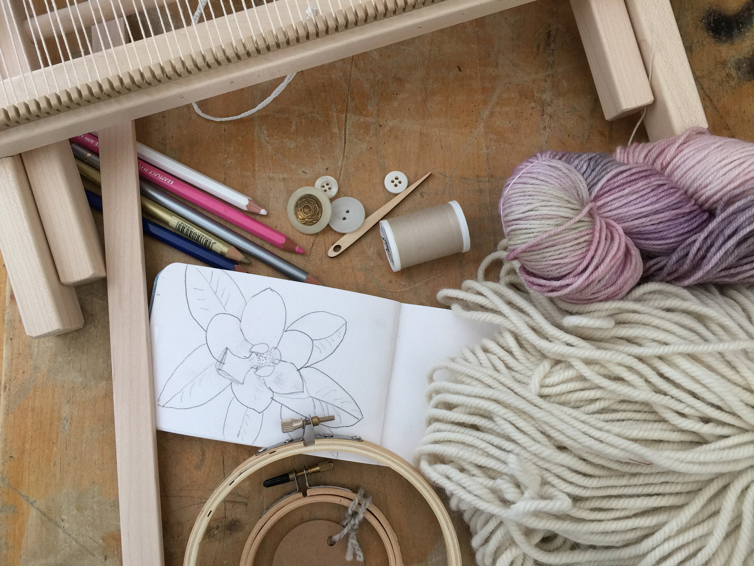 Raw materials and sketch book
