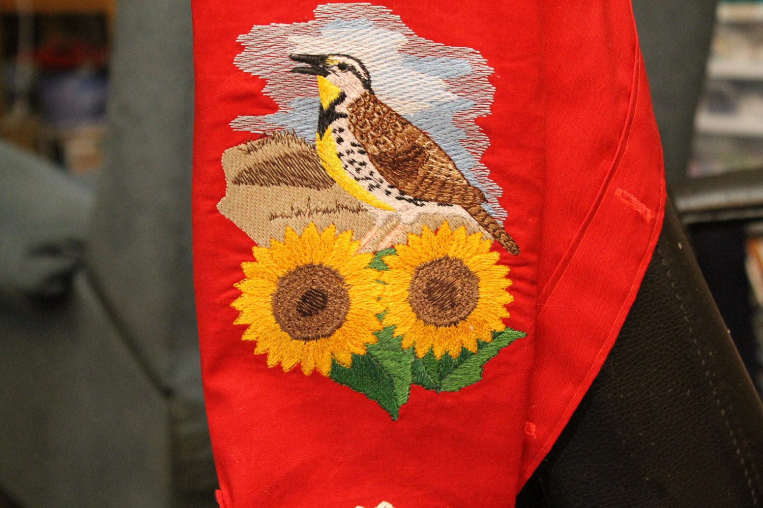 ND state bird(Meadowlark) and sunflowers
