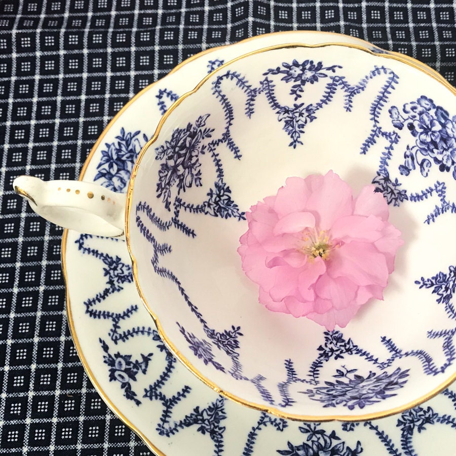 Blue and White Coalport Teacup and Saucer
