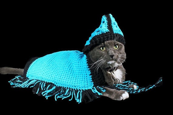 Pet Sweater, Pet Hoodie, Pet Jacket, Pet Poncho for Cat, Dog, or Other Pet, Original Design, Rhinestone Flower Adornment