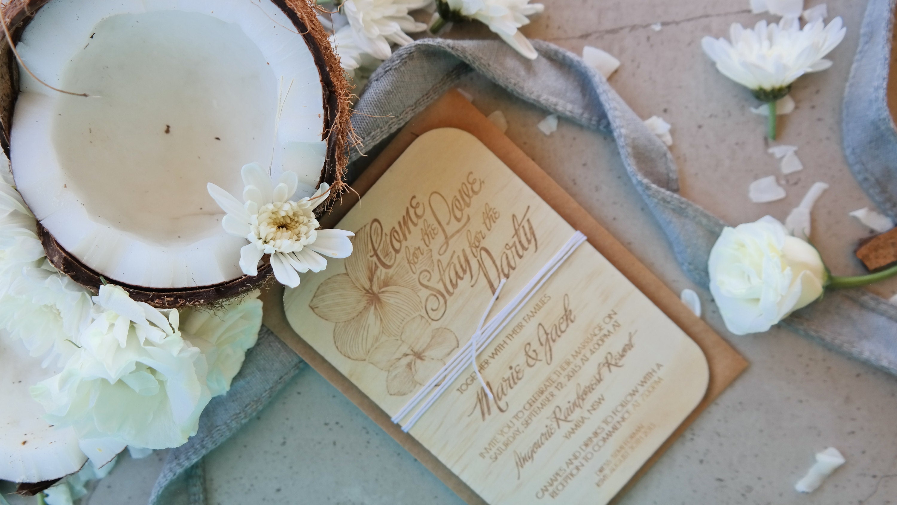 Frangipani coastal wedding invitation