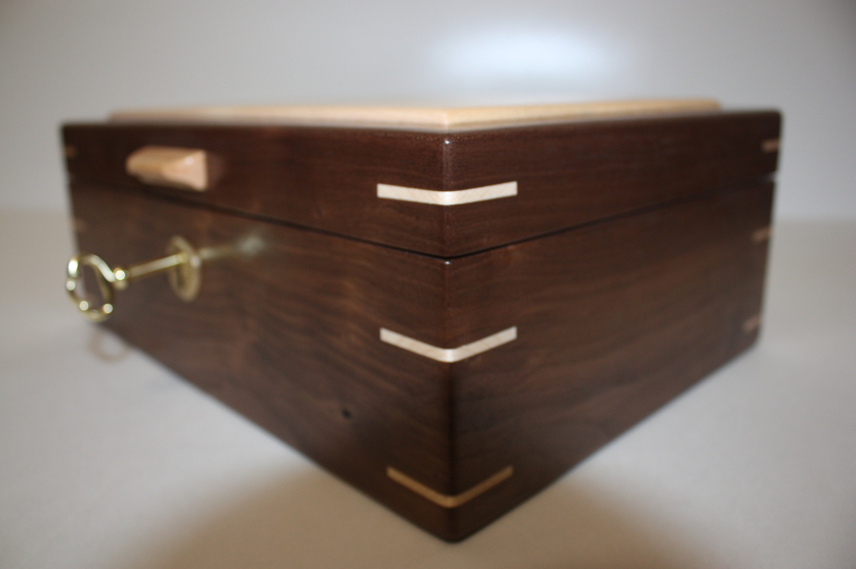 Walnut and Maple Handmade Locking Box