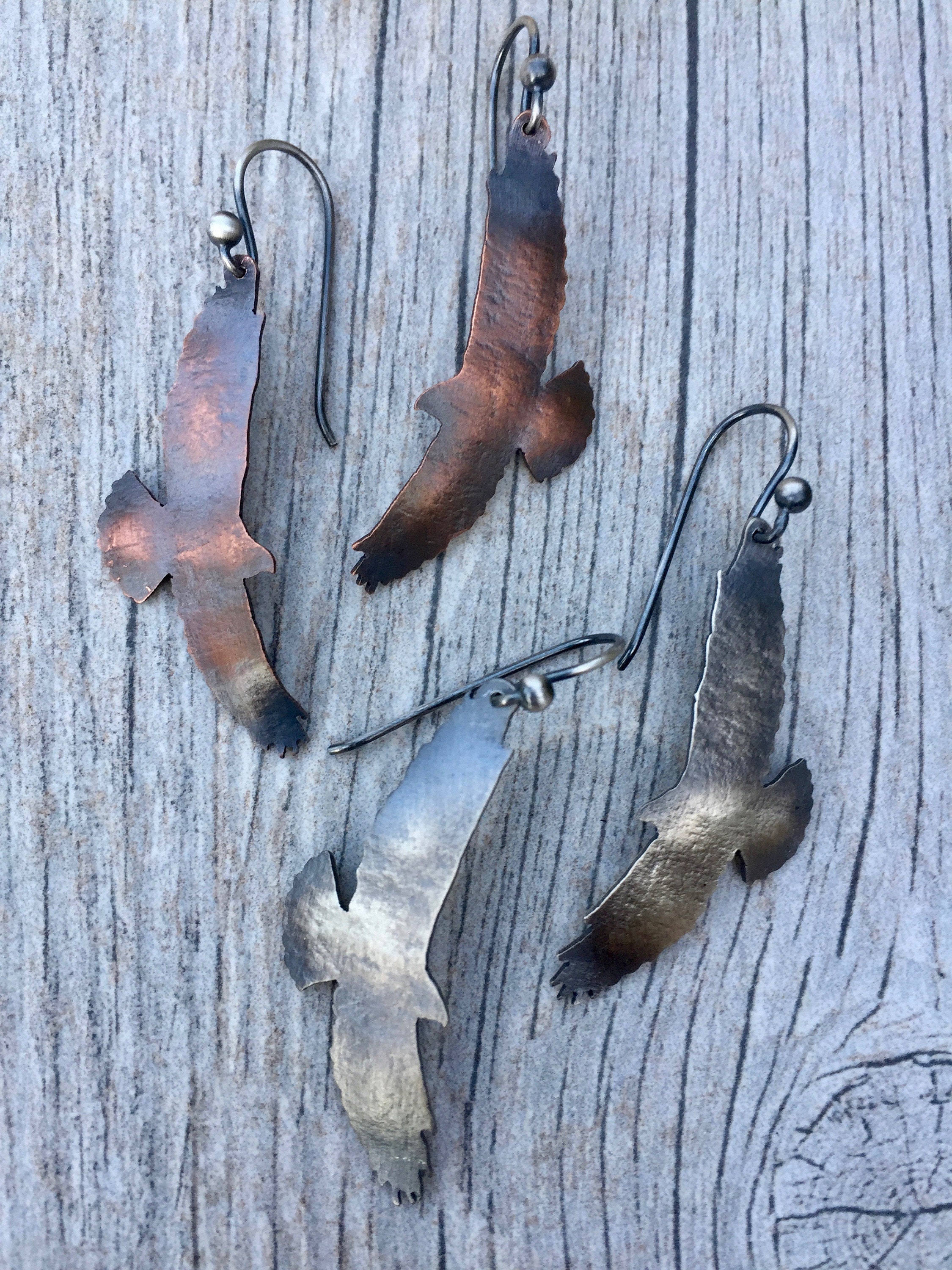 Hawk Earrings in copper or sterling silver