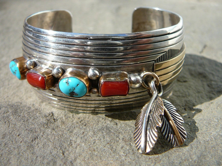 Native American Coral Bracelet, Red Coral Bracelet