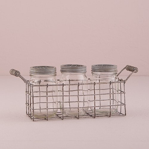 vintage Look mason jars with grid lids and wire basket